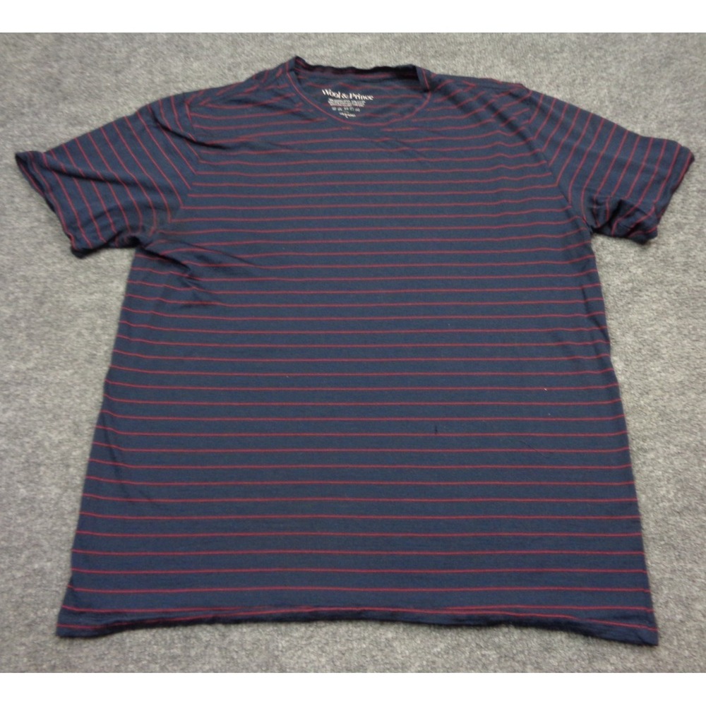 Wool & Prince Merino Blend Crew T-Shirt Mens M Blue Red Striped